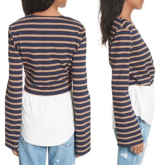 DEREK LAM 10 CROSBY Stripe Wrap Top with Poplin Shirting Combo size 4 - Picture 2 of 12